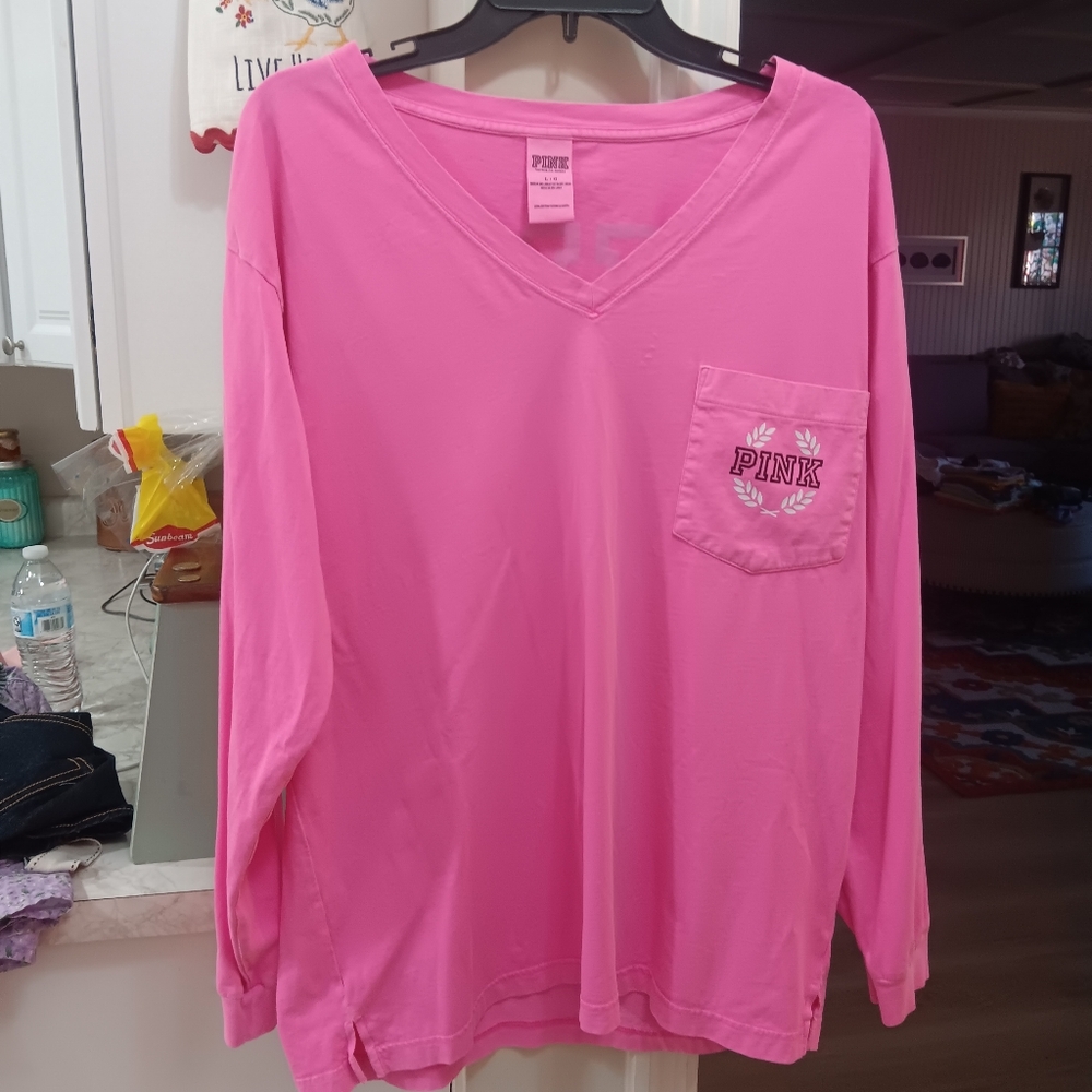 VS PINK long sleeve tee,hot pink size large